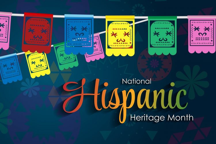 Hispanic Heritage Month. National Hispanic Heritage Month text, Papel Picado pattern, Spanish pattern.